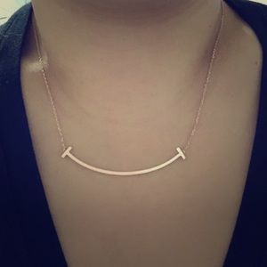 14K rose gold curved bar smile necklace